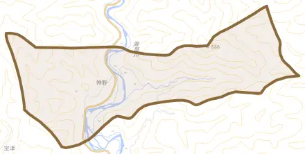 神野とその周辺の地図。町の範囲を重ねている