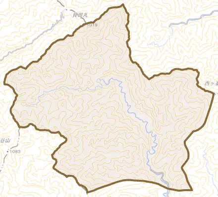 久尾とその周辺の地図。町の範囲を重ねている