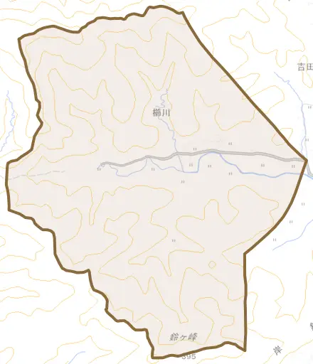 櫛川とその周辺の地図。町の範囲を重ねている