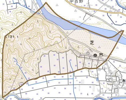 芝とその周辺の地図。町の範囲を重ねている