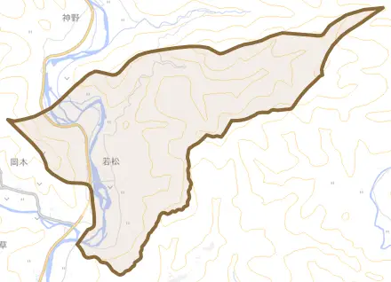 若松とその周辺の地図。町の範囲を重ねている
