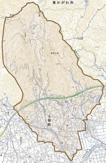神宅とその周辺の地図。町の範囲を重ねている