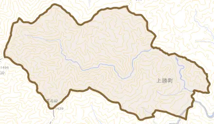 大字生実とその周辺の地図。町の範囲を重ねている