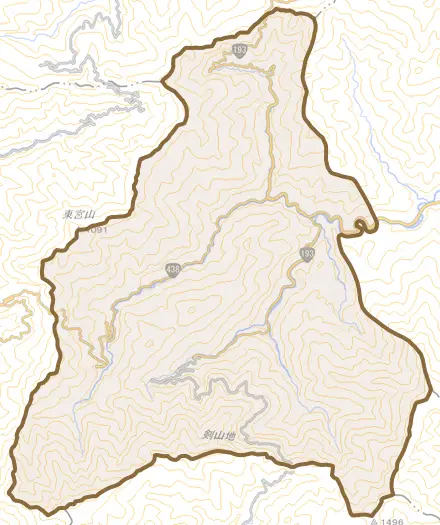 上分とその周辺の地図。町の範囲を重ねている