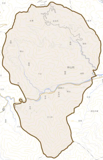 下分とその周辺の地図。町の範囲を重ねている