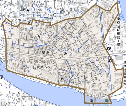 鯛浜とその周辺の地図。町の範囲を重ねている