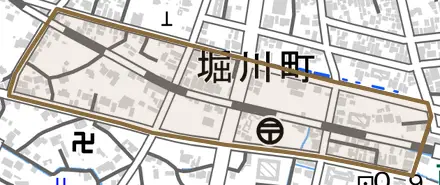 堀川町とその周辺の地図。町の範囲を重ねている