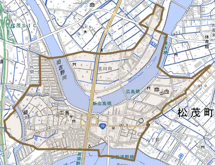 広島とその周辺の地図。町の範囲を重ねている
