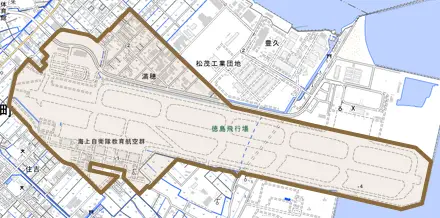 満穂とその周辺の地図。町の範囲を重ねている