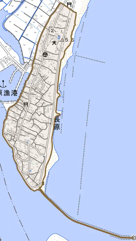 長原とその周辺の地図。町の範囲を重ねている