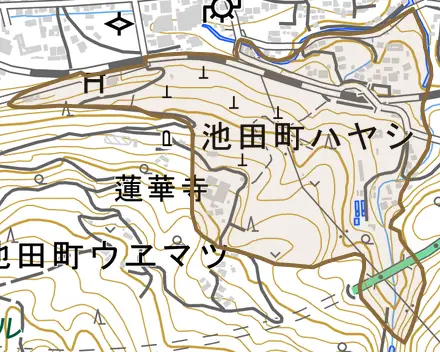 池田町ハヤシとその周辺の地図。町の範囲を重ねている