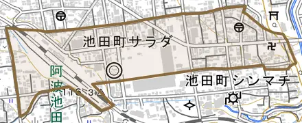 池田町サラダとその周辺の地図。町の範囲を重ねている