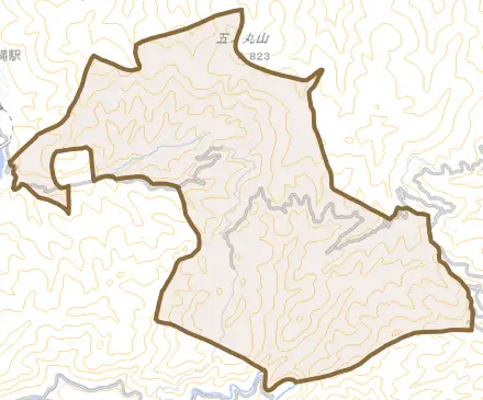 池田町漆川とその周辺の地図。町の範囲を重ねている