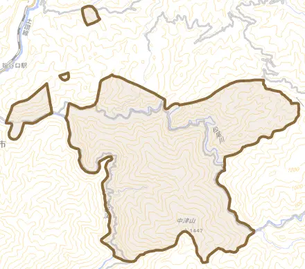池田町松尾とその周辺の地図。町の範囲を重ねている