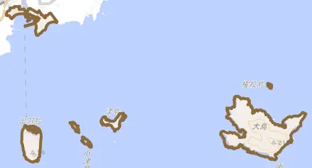 大字牟岐浦とその周辺の地図。町の範囲を重ねている
