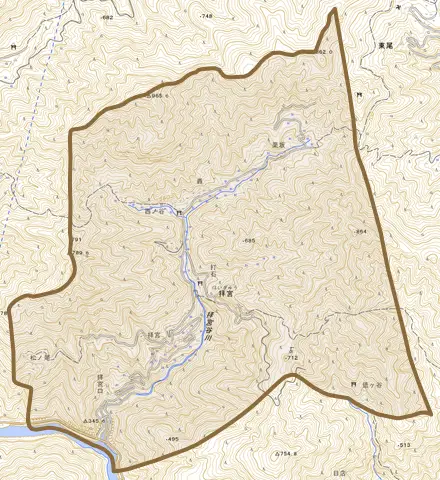 拝宮とその周辺の地図。町の範囲を重ねている