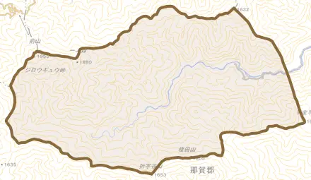 岩倉とその周辺の地図。町の範囲を重ねている