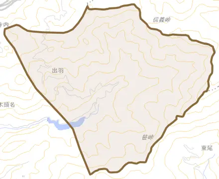 出羽とその周辺の地図。町の範囲を重ねている