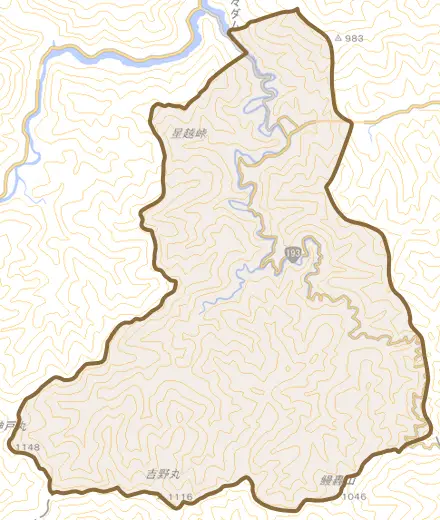 海川とその周辺の地図。町の範囲を重ねている