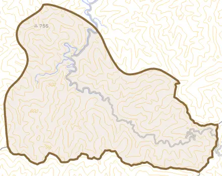 川俣とその周辺の地図。町の範囲を重ねている