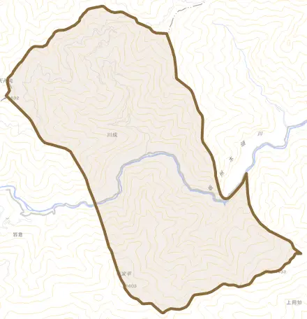 川成とその周辺の地図。町の範囲を重ねている