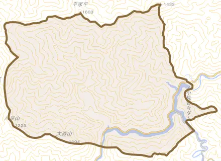 木頭助とその周辺の地図。町の範囲を重ねている