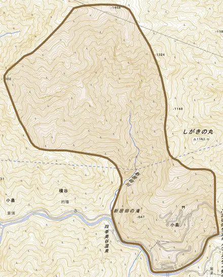 小畠とその周辺の地図。町の範囲を重ねている