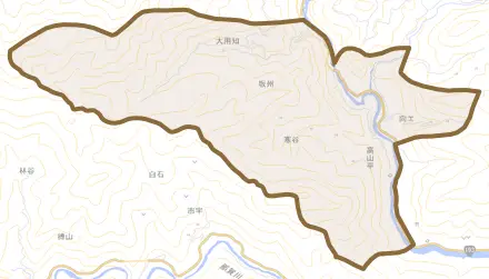 坂州とその周辺の地図。町の範囲を重ねている