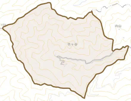 竹ヶ谷とその周辺の地図。町の範囲を重ねている