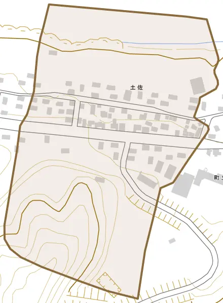 土佐とその周辺の地図。町の範囲を重ねている