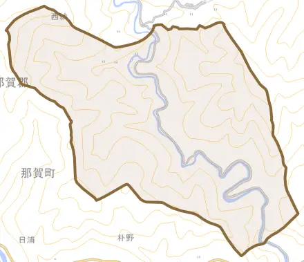 請ノ谷とその周辺の地図。町の範囲を重ねている