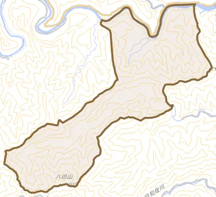 横石とその周辺の地図。町の範囲を重ねている