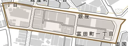 銀座とその周辺の地図。町の範囲を重ねている