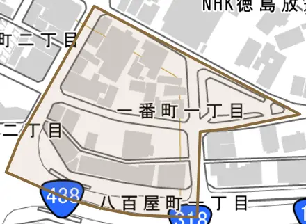 一番町とその周辺の地図。町の範囲を重ねている