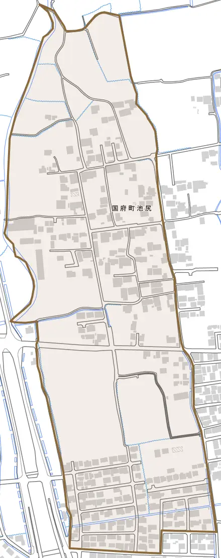 国府町池尻とその周辺の地図。町の範囲を重ねている