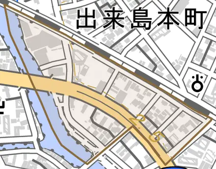 南出来島町とその周辺の地図。町の範囲を重ねている