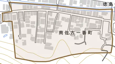 南佐古一番町とその周辺の地図。町の範囲を重ねている