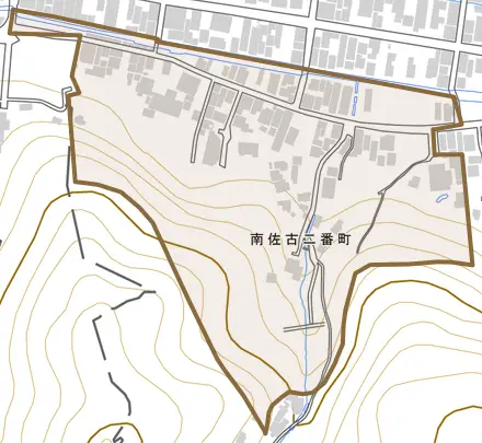 南佐古二番町とその周辺の地図。町の範囲を重ねている