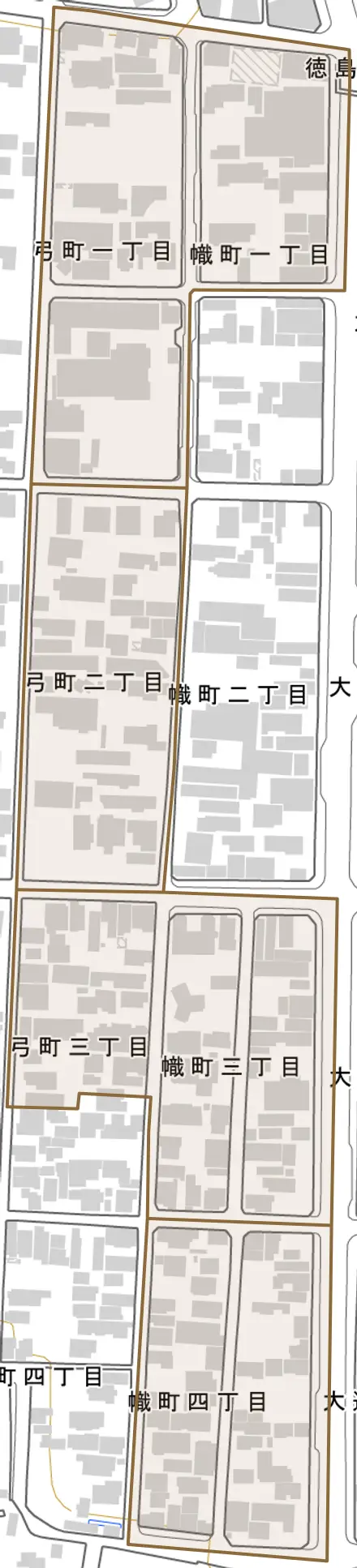 幟町とその周辺の地図。町の範囲を重ねている
