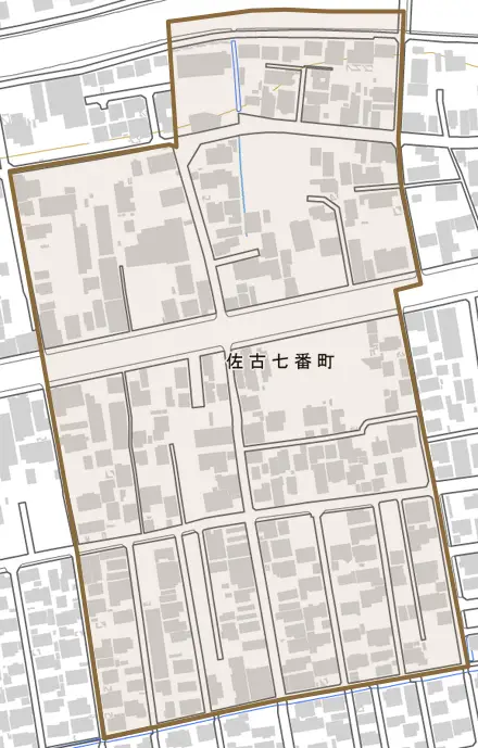 佐古七番町とその周辺の地図。町の範囲を重ねている
