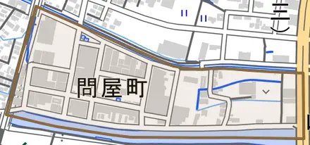 問屋町とその周辺の地図。町の範囲を重ねている