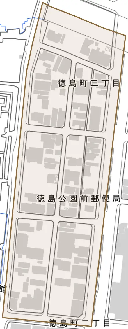 徳島町とその周辺の地図。町の範囲を重ねている
