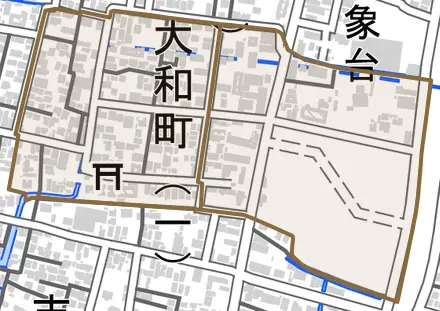 大和町とその周辺の地図。町の範囲を重ねている
