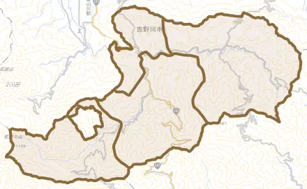 美郷とその周辺の地図。町の範囲を重ねている