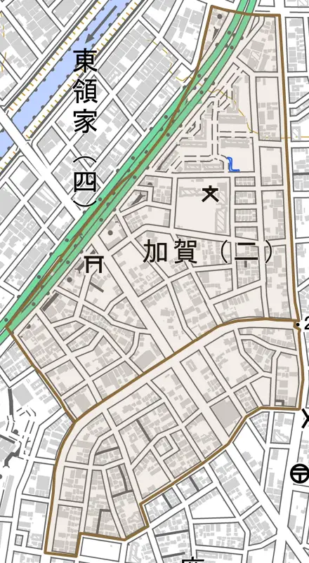 加賀とその周辺の地図。町の範囲を重ねている