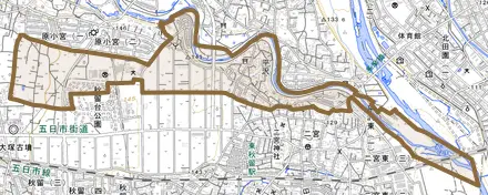 平沢とその周辺の地図。町の範囲を重ねている
