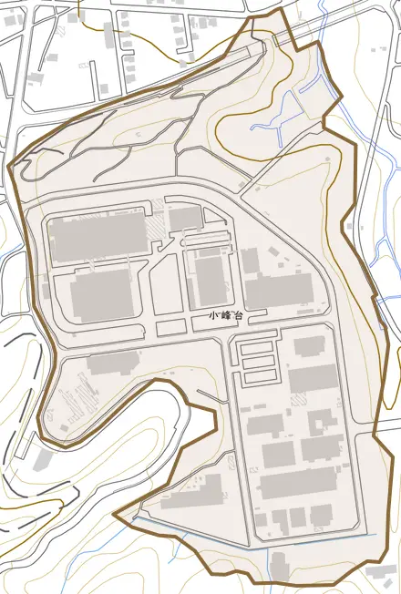 小峰台とその周辺の地図。町の範囲を重ねている