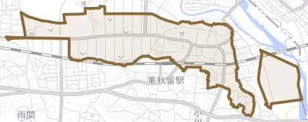 二宮とその周辺の地図。町の範囲を重ねている