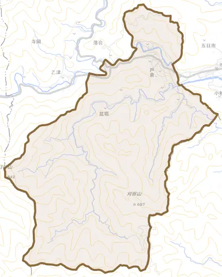 戸倉とその周辺の地図。町の範囲を重ねている