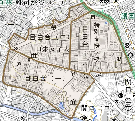 目白台とその周辺の地図。町の範囲を重ねている